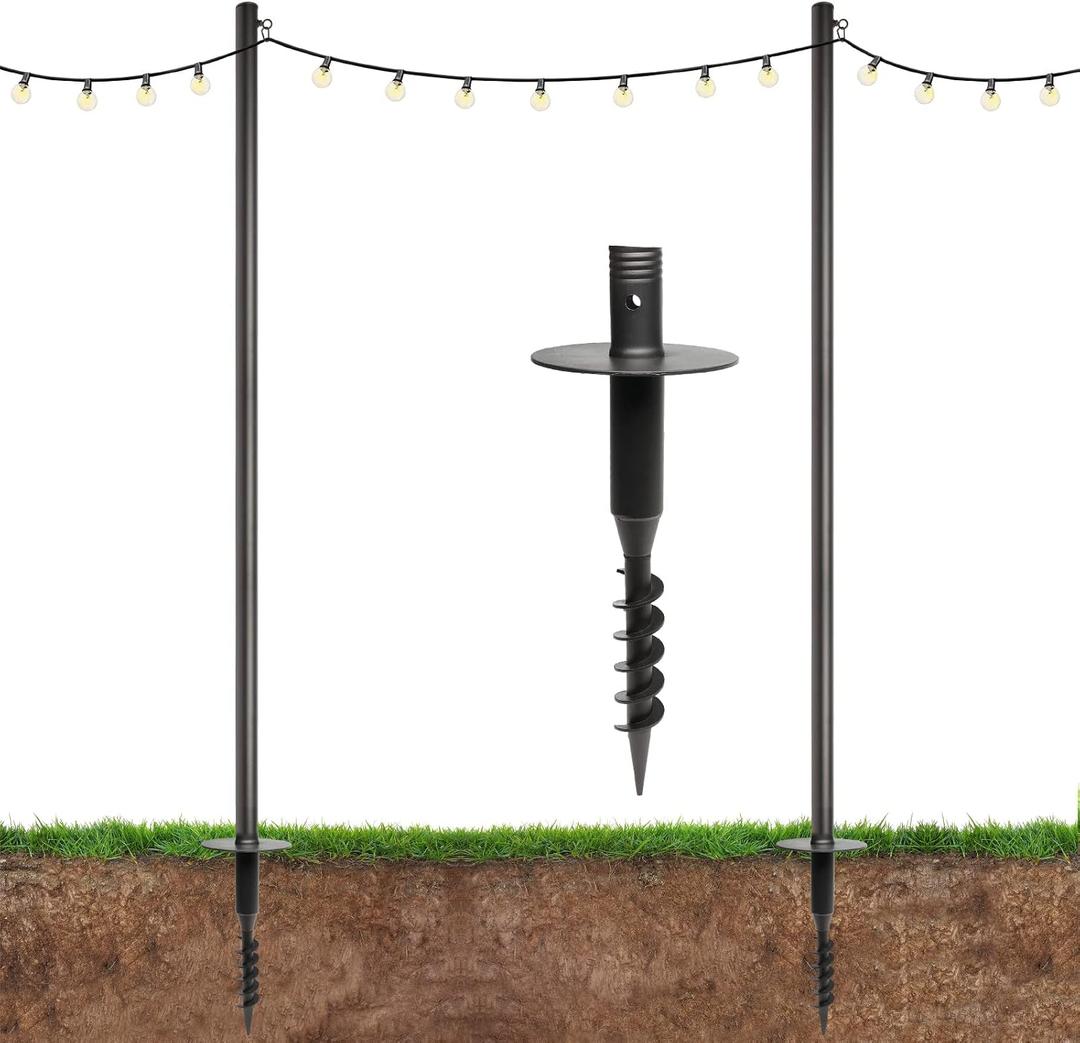 EXCELLO GLOBAL PRODUCTS Premium String Light Poles - 2 Pack - Extends to 10 Feet Yard Mount (Grass/Dirt)