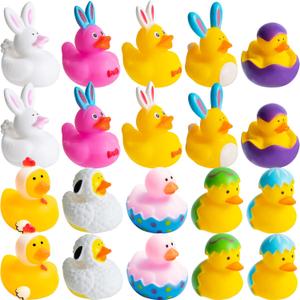 Haooryx Easter Rubber Duckies Toys - 20Pcs Novelty Funny Squeeze Ducks Egg Bunny Bathtub Duck Toy Baby Shower Float Ducky Multi-Item Party Favor Packs Carnival Pinata Filler Prizes Basket Stuffing Kid