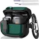 KOREDA Compatible with Samsung Galaxy Buds 3 Pro & Galaxy Buds 3 (2024) & Galaxy Buds 3 FE (2025) Case with Cleaner Kit, Military TPU Shockproof Protective Hard Cover with Secure Lock for Men (Green)