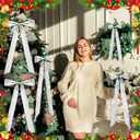 6Pcs Silver Large Metallic Glitter Long Christmas Bows 23.5 x 8.7'' Metallic Christmas Wired Ribbon Bow with Twist Tie for Xmas Tree Wreath Garland Staircase Fireplace Indoor Outdoor Decoration