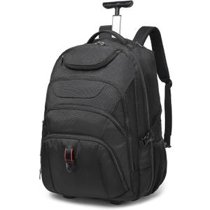 Boavan Wheeled Backpack,18.4 inch Water Resistant Rolling Backpack,Carry on Luggage Business Bag, Overnight College Computer Backpacks Trolley Suitcase for Men Women Adults to TravelBlack