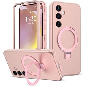 Designed for Samsung Galaxy S24 Case with Magnetic Ring Stand [Compatible with Mag-Safe][Military Grade Drop Protection][Build in Kickstand] Shockproof Galaxy S24 Phone Case 6.2",Rose Gold