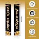 Grand Opening Porch Sign Banner,Now Open Door Decorative Hanging Banner, New Store Advertising Decorations for Shop Garden Outdoor Ceremony Business Supplies Restaurant Grocery Cafes Shop (Black Gold 1)