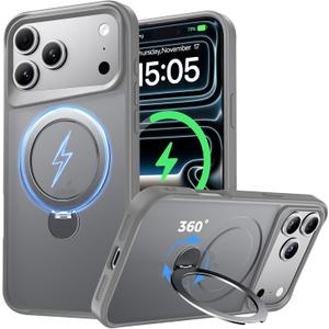 Compatible with iPhone 17 Pro Max Case, with 360 Magnetic Stand [Compatible with MagSafe] [Military Drop Protection] Shockproof Translucent Matte Case for 17 Pro Max 6.9", Natural Titanium