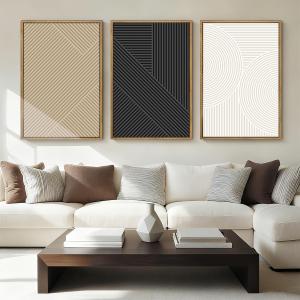 Anyzal Extra Large Black Abstract Framed Wall Art 24x36 Inch Neutral Modern Canvas Wall Decor Boho Minimalist Artwork for Living Room Bedroom Dining Room Set of 3