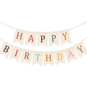 Doumeny Happy Birthday Burlap Banner Boho Birthday Garland Bunting Bohemian Party Hanging Flag White Happy Birthday Bunting Garland Rainbow Party Banner for Women Men Birthday Kid Photo Backdrop