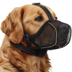 Dog Muzzle,Mesh Soft Muzzle for Small Medium Large Sized Dogs, Breathable Reflective Adjustable Puppy Muzzles with Collar for Scavenging Grooming Biting Chewing,Allows Panting and Drinking, M