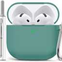 Ljusmicker for AirPods 4 Case 2024 with Cleaner Kit,Soft Silicone Protective Cover for Apple AirPods 4th Generation Cases for Women Men,for AirPod 4 Case Accessories with Keychain-Pine Green