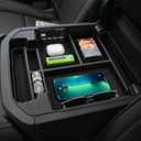Center Console Organizer Tray Compatible with 2021 2022 2023 2024 2025 2026 GMC YuKon Denali, Chevy Suburban/Tahoe Armrest Storage Box Interior Accessories (Fit for Power-Sliding Console ONLY)