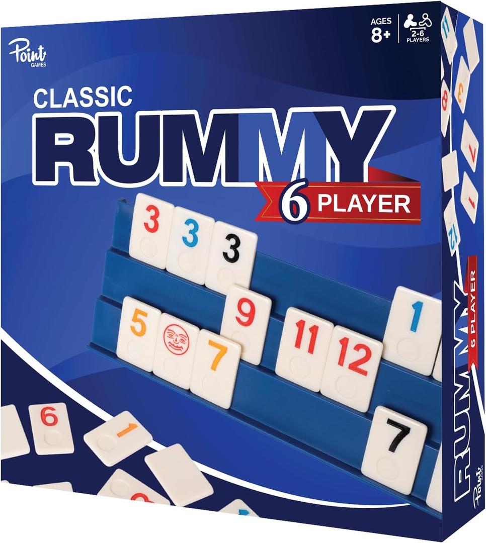 Point Games Rummy Cube 6 Player Edition Set - Classic Family Game, Ages 8+ with More Tiles, Six Racks - Ideal for Kids, Adults & Family Game Night