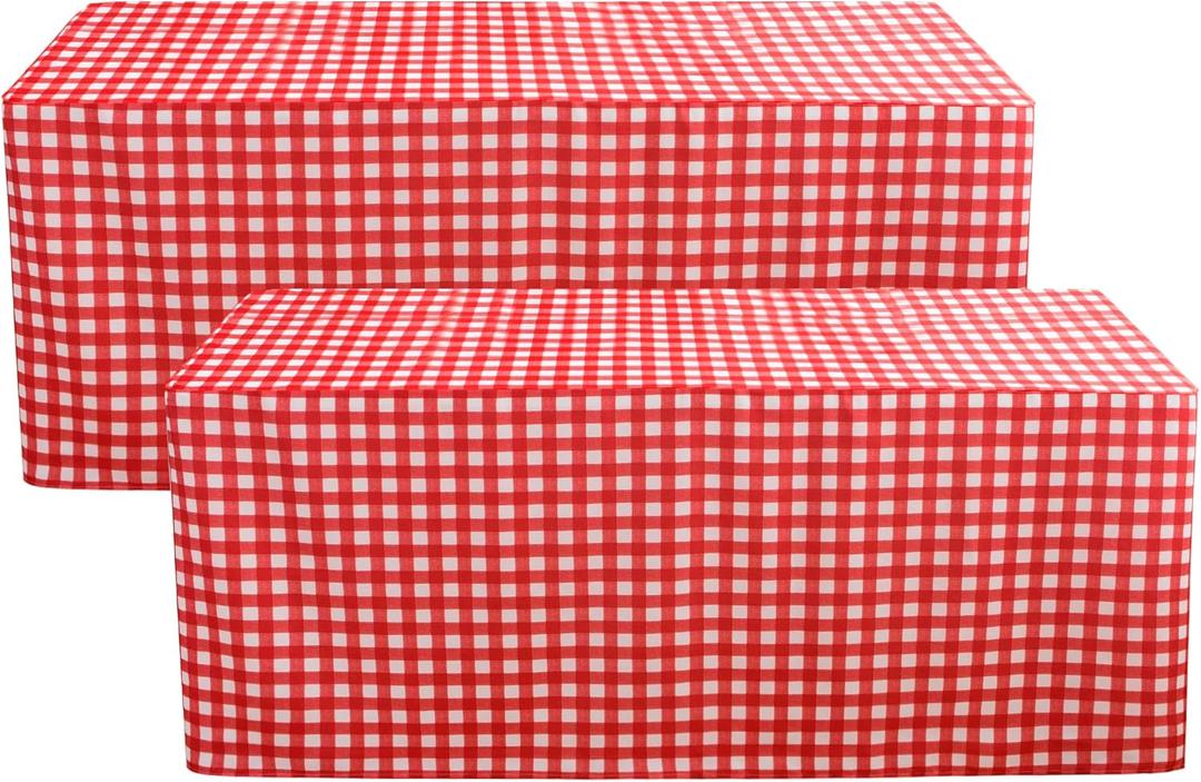HolidayIdeas Fitted Checkered Picnic Tablecloths for 6 Foot Tables - 72 x 30 Inch - 2 Pack Rectangle Buffalo Plaid Table Cover for Parties, Outdoor Decor, Trade Show (Red and White)