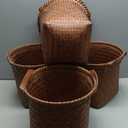 GIB Wicker Storage Baskets for Shelves, 11"x12" Round Woven Storage Cube Bins Organizer, Faux Rattan Wicker Blanket Basket for Organizing Clothes Toys Laundry Closet, 4 Pack, Brown (Large)