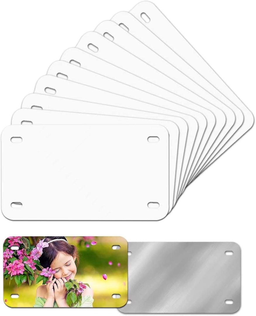 6"x3"10 Pack Sublimation License Plate Blanks, White Mini Heat Thermal Transfer Sheet DIY Picture, Metal Aluminum Custom License Plate Tag for Kids Toy Car, Bike