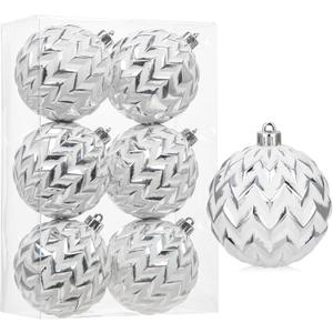 Briful 80mm/3.5" Rustic Christmas Ball Ornaments 6PCS White and Silver Textured Vintage Xmas Balls Decorative Baubles for Christmas Tree Wreath Garland Holiday Farmhouse Home Decor