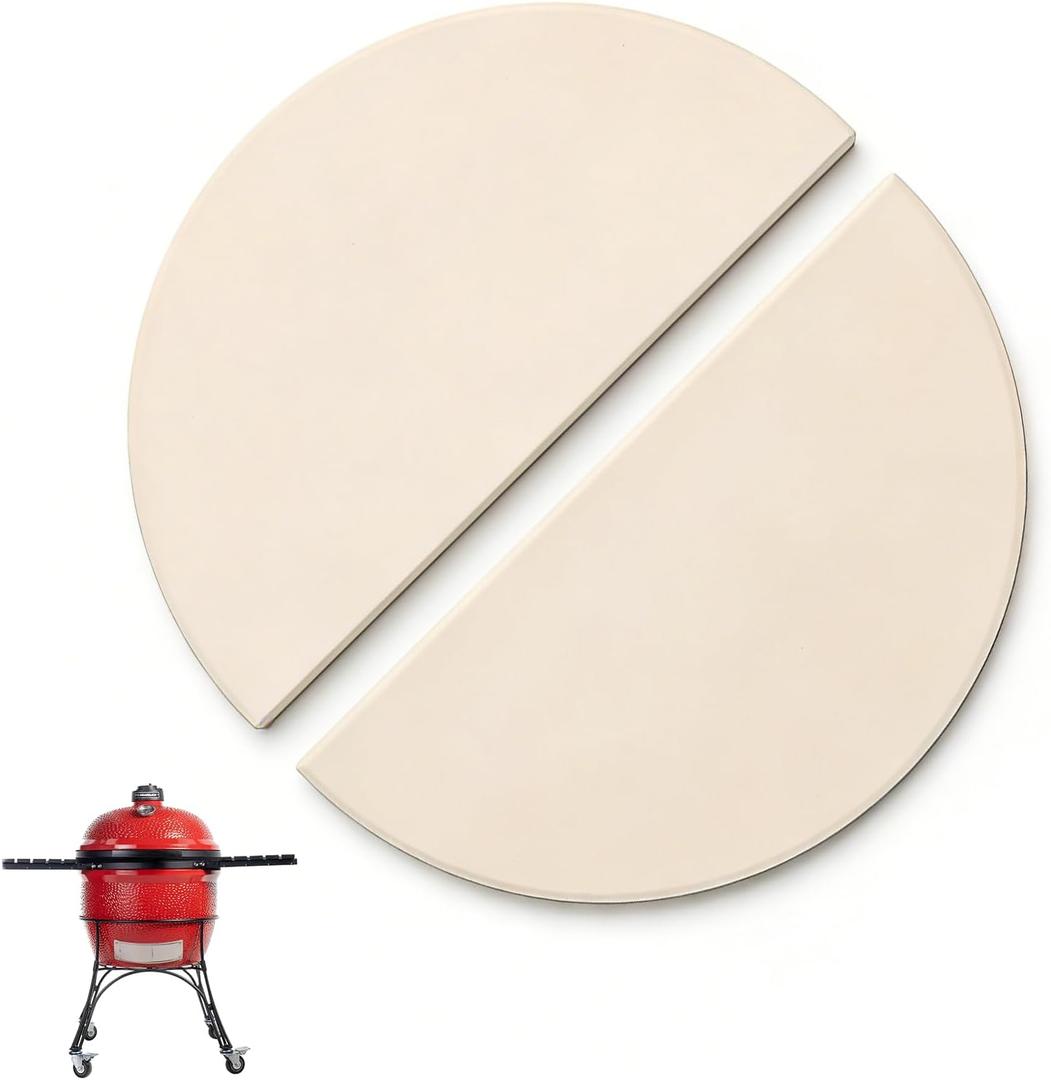 19.8" Half-Moon Heat Deflector Plates for Kamado Joe Big Joe I, II, III, Big Green Egg XL Accessories, Ceramic Smoking Stone Indirect Cooking Grill Replacement Parts for Kamado 2-Pack