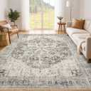 Tortania Area Rug Living Room Rugs - 6x9 Washable Boho Rug Vintage Oriental Distressed Farmhouse Large Thin Indoor Carpet for Living Room Bedroom Under Dining Table Home Office - Brown Blue