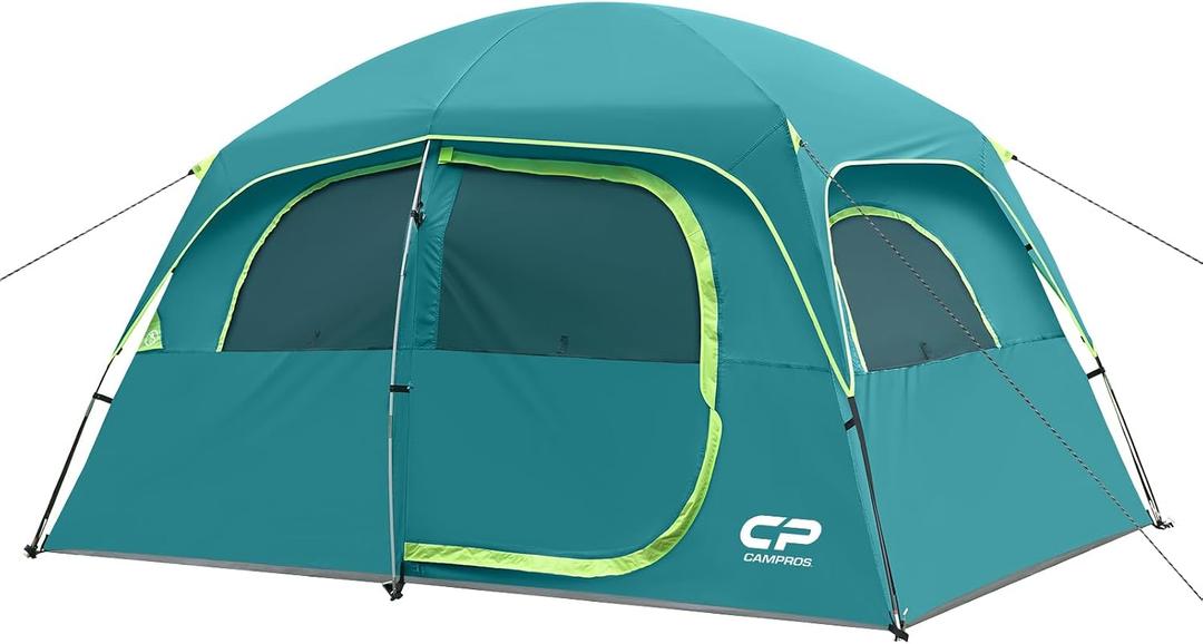 CAMPROS CP Tent-6-Person-Camping-Tents, Waterproof Windproof Family Tent with Top Rainfly, 4 Large Mesh Windows, Double Layer, Easy Set Up, Portable with Carry Bag (Tea Blue)