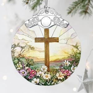 3 x Stained Glass Ornament, Cross Christmas Decorations, Christmas Ornaments for Tree, Holiday Ornament, Cross Gifts, Holiday Party Gifts, Gift Ideas & Xmas Gift