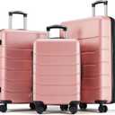 HealSmart Hardside Carry-On Luggage, Expandable Portable Hard shell Luggage with Spinner Wheels, Lightweight Suitcase TSA Lock, Pink, 3-Piece Set (20/24/28)