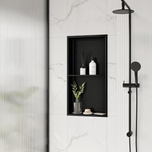 Neodrain No Tile Shower Niche, Stainless Steel Wall Niche 13.1"X25.1"(Inner Size 12"X24"), Two-Tier Bathroom Shelf, NO Tile Needed Recessed Cabinet for Bathroom Storage, Matte Black