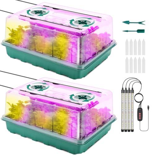 Eglotes 96 Cell Seed Starter Tray with Grow Light, Seed Starter Kit with Adjustable Humidity Dome, Seed Starting Trays Plant Starter Kit for Seeds Growing Starting, Indoor Gardening, Greenhouse