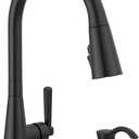 Delta Boyd Matte Black Kitchen Faucet with Pull Down Sprayer and Soap Dispenser, Modern Single Hole Kitchen Sink Faucet, Single Handle, Matte Black 19893Z-BLSD-DST