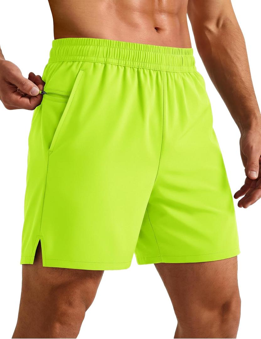 MAGCOMSEN Men's Running Shorts 5" Quick Dry Lightweight Hiking Shorts with Pockets for Workout Athletic Gym (38, 02.neon Green)