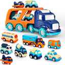 9 Pack Cars Toys for 2 3 4 5 Years Old Toddlers Boys and Girls Gift, Big Transport Truck with 8 Small Cute Pull Back Trucks, Colorful Assorted Vehicles Playset, Carrier Truck with Sound and Light