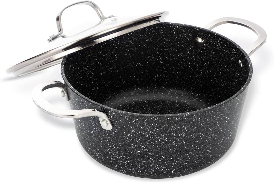 Cooking Stock Pot with Glass Lid, 4.5 Quart Large Soup Pot, Canning Kitchen Pots Granite Stone Cookware, Oven Broiler Safe Nonstick Stewpot