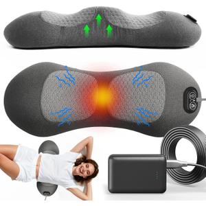 Upgraded 3-in-1 Portable Lumbar Pillow for Back Relief, Smooth Spine Triple Fusion Back Massager with Stretch, Vibration & Heat, Includes 5000mAh Power Bank for Deep Relaxation on Bed, Sofa & Car