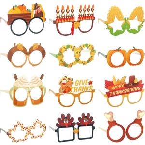 M1NTP1US + 36PCS Thanksgiving Day Glasses Party Decorations  Fall Give Thanks Eyeglasses Turkey Photo Booth Props Supplies Favors