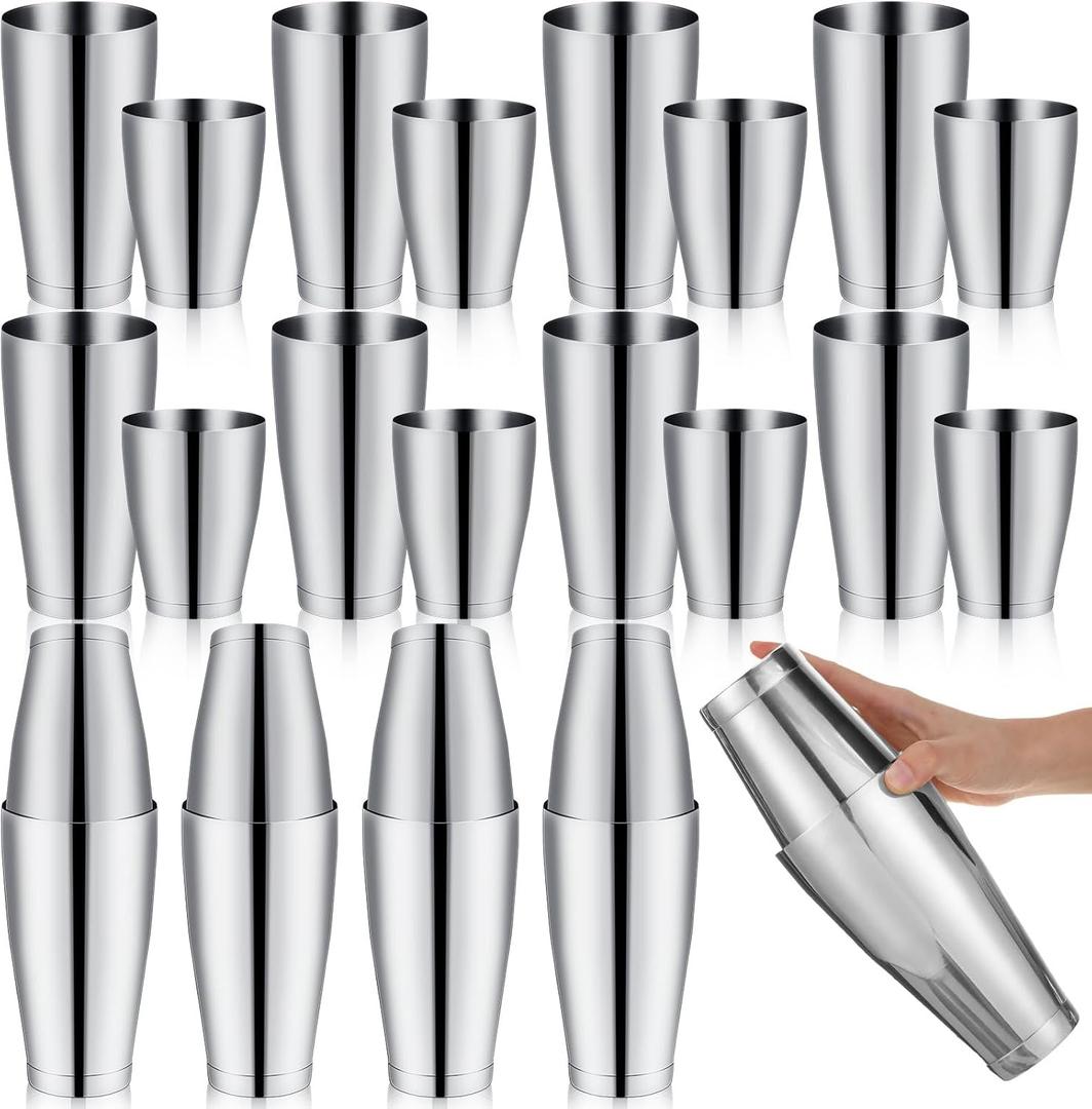 Zhehao 24 Pcs Silver Cocktail Shaker Professional Bar Boston Shaker Set Stainless Steel Martini Shake Drink Mixer Basic Tool Weighted Shake Metal Can Bartending Tins for Beginner, 12 Pcs 18oz, 12 Pcs 28oz