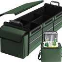Car Trunk Organizer, 115L Heavy Duty Collapsible Trunk Storage, with Insulated Leakproof Cooler Bag Vehicle Cargo Organizer with Lid, 3 Compartments, Straps For Car, SUV, Jeep, Sedan-Green (Green 115L)
