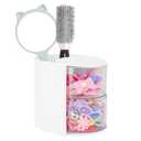 Hair Accessories Organizer with Hair Brush Holder, Rotatable Makeup Brush and Jewelry Storage Box for Hair Clips, Earrings, Necklaces, Bracelets, Rings, and Daily Accessories (White, 2-Layer)