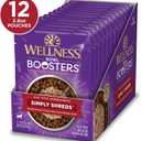 Wellness Bowl Boosters Simply Shreds Wet Dog Food Topper for Small, Medium, and Large Breeds, Grain Free, Natural, Beef and Carrots Recipe, 2.8 oz, Pack of 12 Pouches (EXP 06/26/26)
