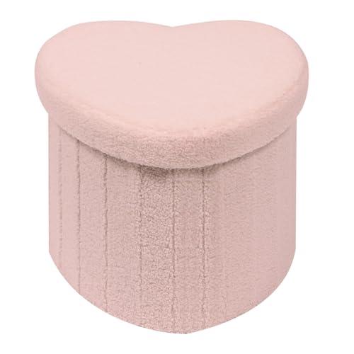 B FSOBEIIALEO Storage Ottoman Cube, Heart Shaped Ottomans with Storage Foot Stool Footrest for Lving Room, Boucle Ottoman Seat for Dorm Room, Faux Teddy Fur, Pink 15"x15"x15"