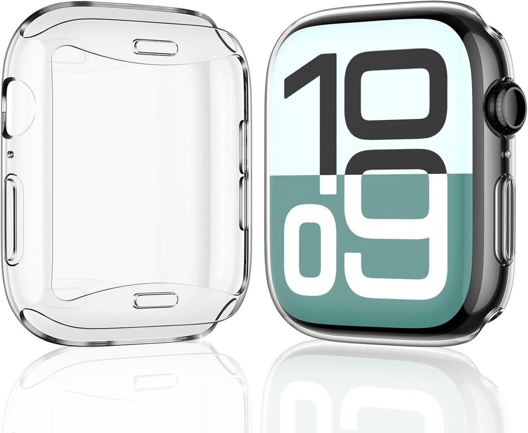 [2 Pack] JULK 46mm Case with Screen Protector for Apple Watch 11 (2025), Slim Guard Bumper, Full Coverage Soft TPU Protective Cover for iWatch Series 11/10 46mm, 2 Transparent