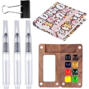 Mini Paint Palette Set, Portable Sketchbook Palette Set 8 Grids Mini Travel Paint Palette with Watercolor Notebook Art Painting Sketchbook Pens Clip for Watercolor Gouache Acrylic Painting (Cute Bear)