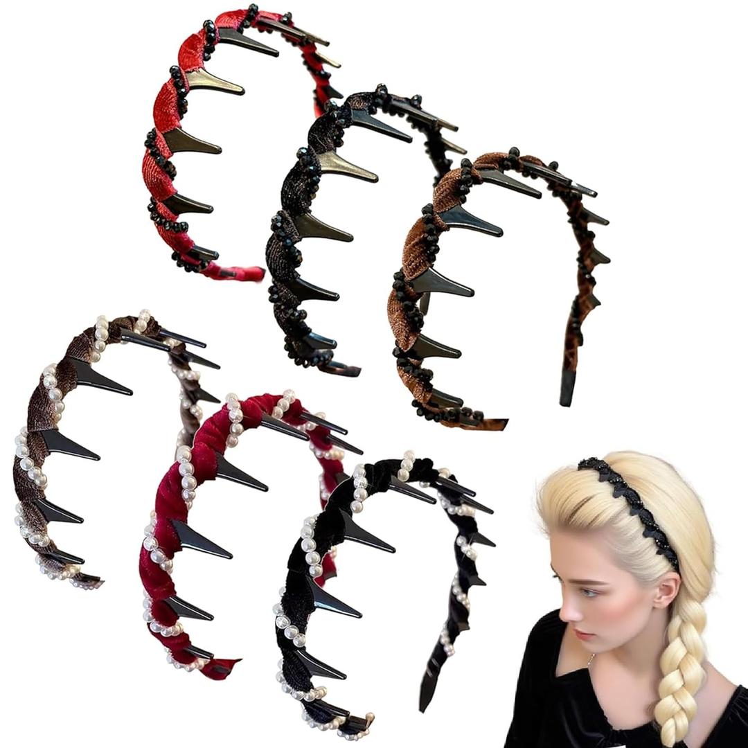 Retro High Skull Pearl Headband,Vintage High Cranium Artificial Pearl Hairband,Fashionable Accessories for Women,Cute Hair Accessories for Girls,Fashion Accessories (6pcs)