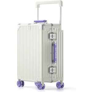 ROPLUS Aluminium Frame Carry on Luggage with Smooth Jelly Wheels, Hardside Zipperless Rolling Suitcase with TSA Lock (WhitePurple, 21-Inch)