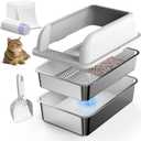 23.6''x16''x12'' Enclosed Stainless Steel Litter Box with Lid, XL Sifting Litter Box for Pine Pellets, High Sides Metal Litter Box System for Big Cats, Anti-Leakage, Easy Cleaning, Less Tracking (Large)