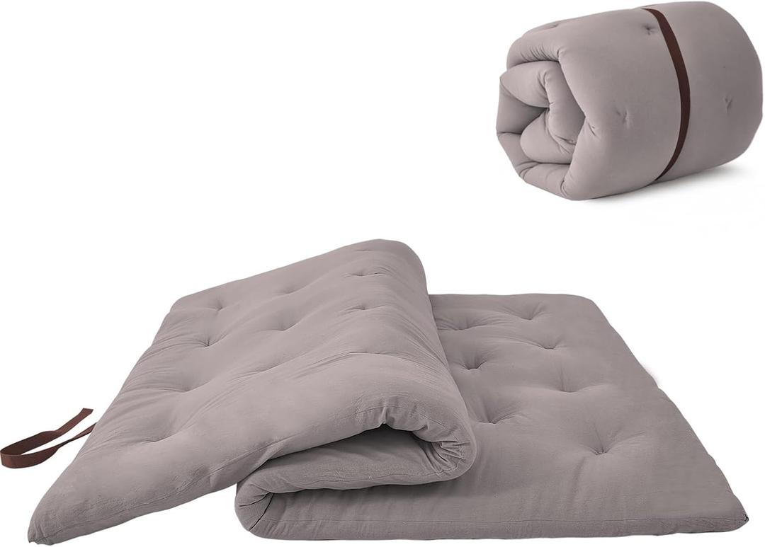 ZonLi Japanese Floor Futon Mattress Queen Size 60"x 80",100% Cotton 2.5'' Thicken Tatami Mattress,Foldable Sleeping Pad,Portable Dormitory Tatami Mat,Roll Up Floor Lounger Bed for Adult (Grey) (Queen (80"L x 60"W x 2.5"Th))
