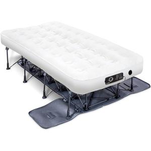 Ivation EZ-Bed (Twin) Inflatable Air Mattress with Frame & Rolling Case, Built-in Deflate Defender Dual Pump Technology - 3 Min Self Inflate/Deflae Raised Blow up Bed on Legs, Premium Coil Design