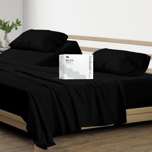 Mayfair Linen 100% Egyptian Cotton Split King Sheets Sets for Adjustable Bed - 500 Series Soulmate Collection Split Top King Sheet (5 PC, Black), Soft, Cooling 16" Deep Pocket Hotel Sheet Set