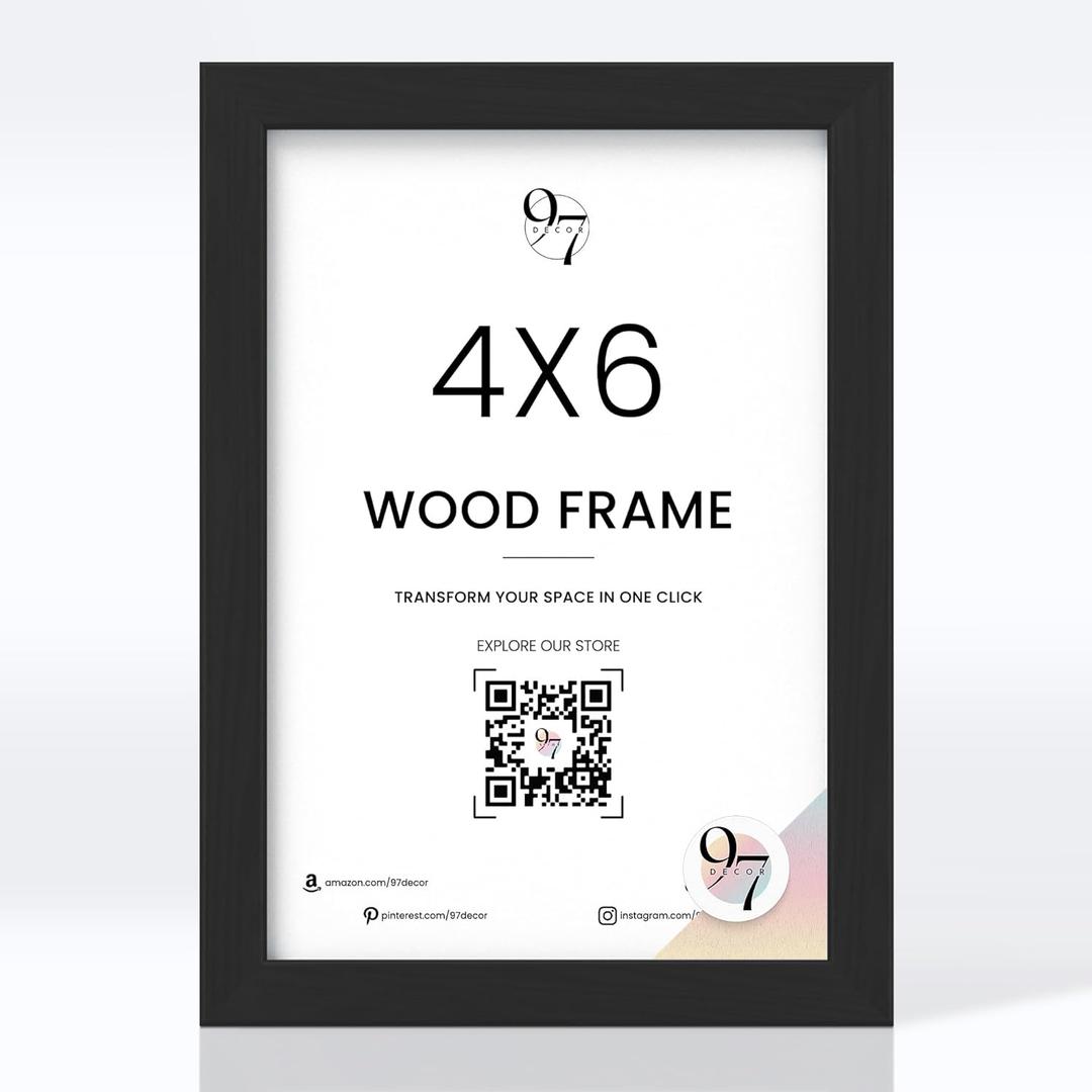 97 Decor Black Picture Frame 4x6 - Photo Frame With Plexiglass, 4 By 6 Black Wooden Poster Frame for Pictures (4x6 - 1 Pack)