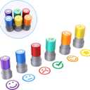 6pcs Rubber Teacher Stamps for Grading, Self-Inking, Office Stationery Stamps, Vibrant Colors, Best Homework Stamps, Encouraging Classroom Comments(Smiley Stamps)