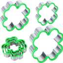 Tugaizi St. Patrick's Day Four-Leaf Clover Shaped Cookie Cutter Set Irish Festival Stainless Steel Cookie Cutter Set for Pressing cookies, Breads,Fruits and Sandwiches, Set of 3 (Green, four-leaf clover)