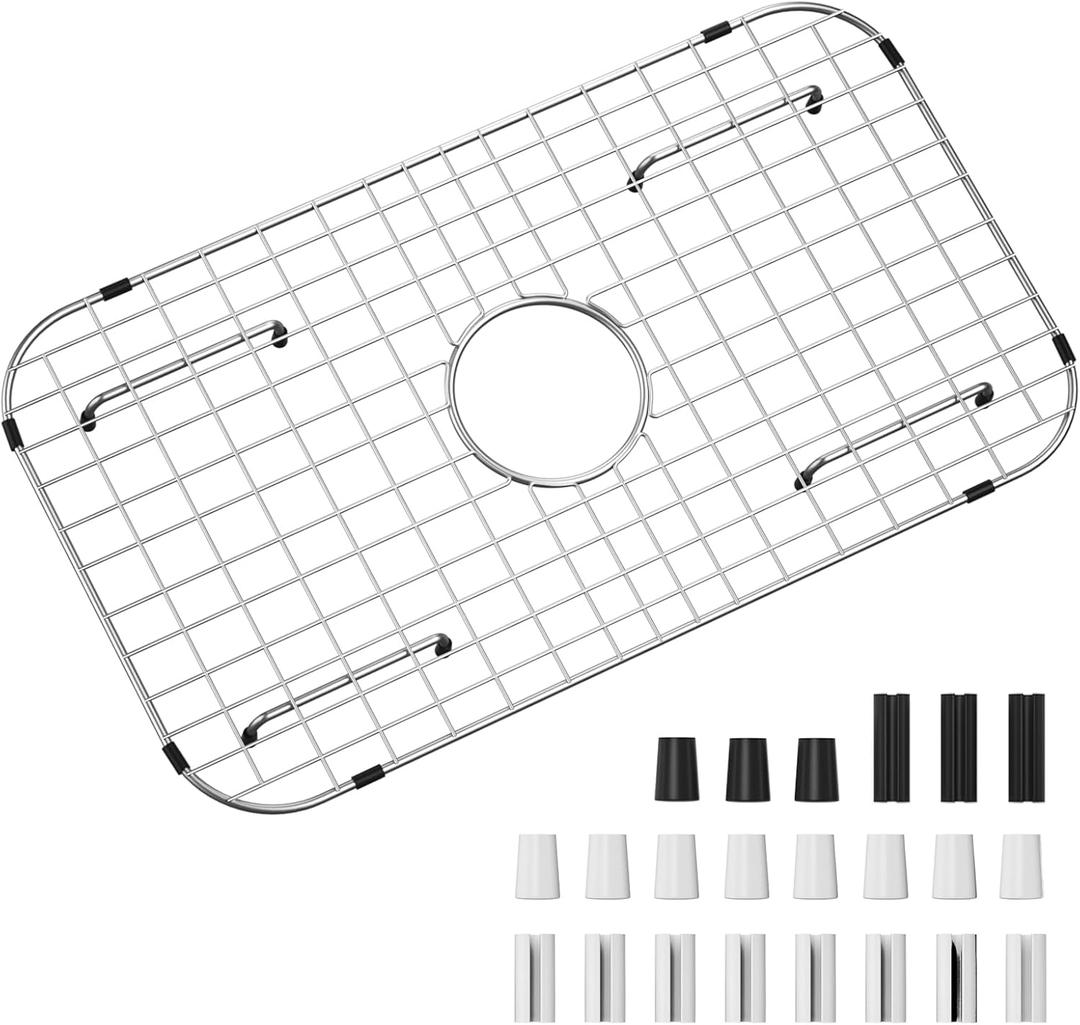 Sink Protector Grid 24-1/8" x 12-5/8", Centered Drain with Corner Radius 1-1/2", Sink Protector Stainless Steel Material for Single Bowl