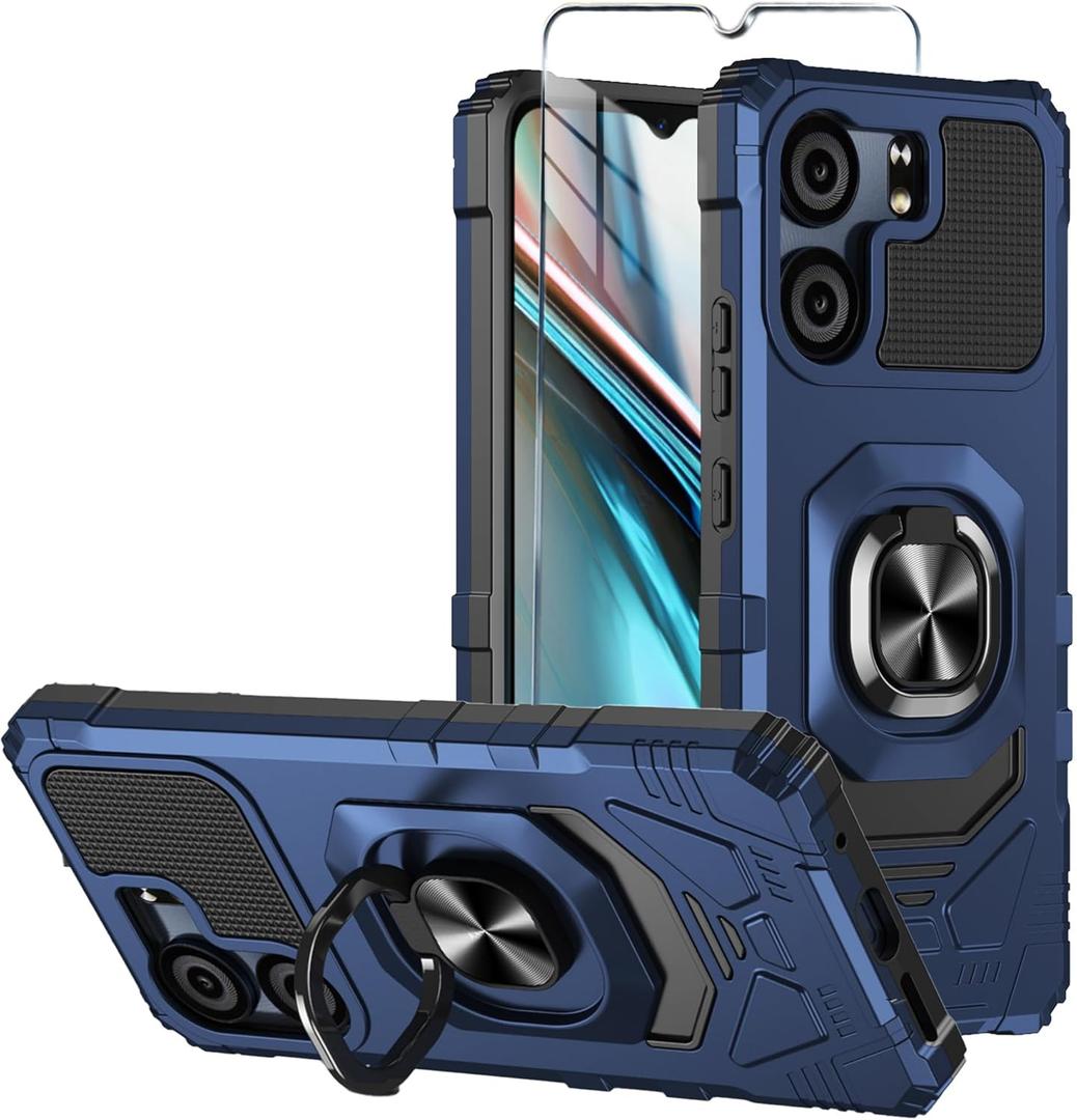 for BLU View 5 Case with Tempered Glass Screen Protector,Military Grade Heavy Duty Shockproof Protective Cover,with Ring Kickstand for BLU View 5 (Blue)