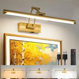 ZitoStory Picture Lights for Wall Battery Operated, (Gold, 24in) Rechargeable Art Light for Painting,Modern wall Lights for Pictures,Dimmable Gallery Artwork Lights for Pictures On Wall